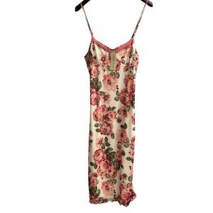 Thirty Thirty Dress Womens‎ L Pink Floral Babydoll Mesh Maxi Slip Romantic Y2K
